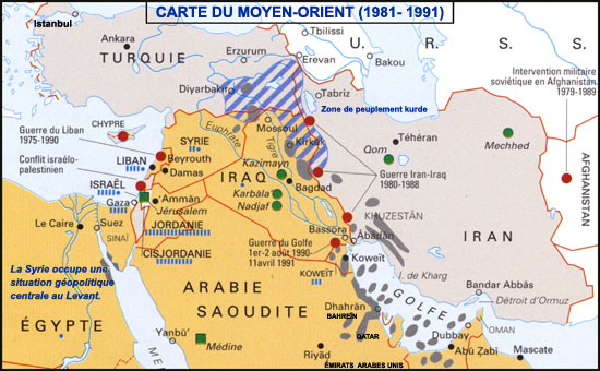Carte du Moyen-Orient de 1981 à 1991