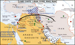 L’arc Chiite : Liban, Syrie, Iraq, Iran.