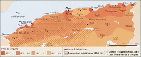 Carte - Dates de la conquête de l'Algérie