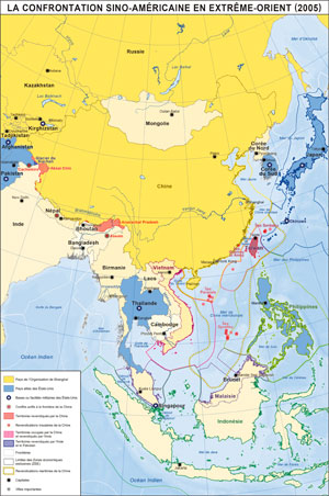 Carte de la confrontation Sino-américaine en Extrême-Orient (2005)